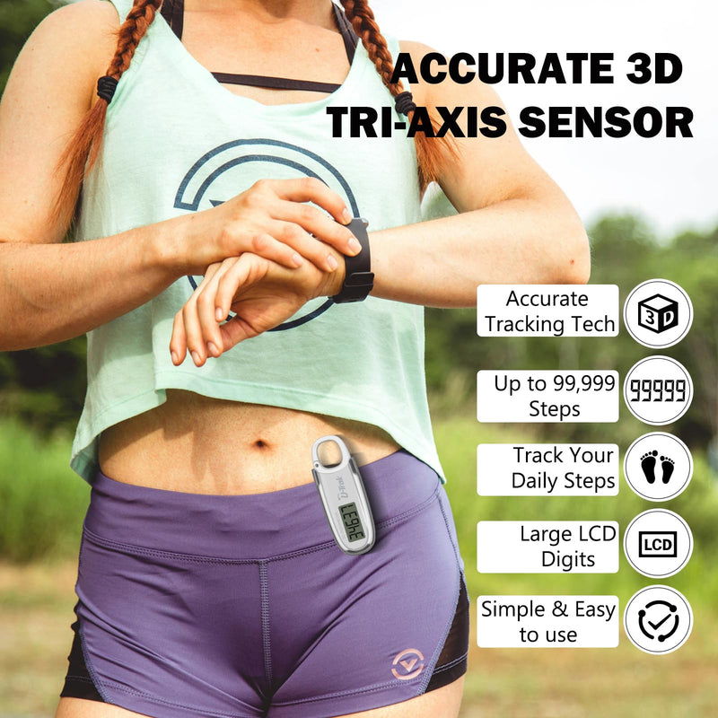 [Australia] - 3D Pedometer for Walking with Removable Clip and Carabiner Simple Step Counter for Walking Accurate Clip On Step Tracker for Men Women Kids 