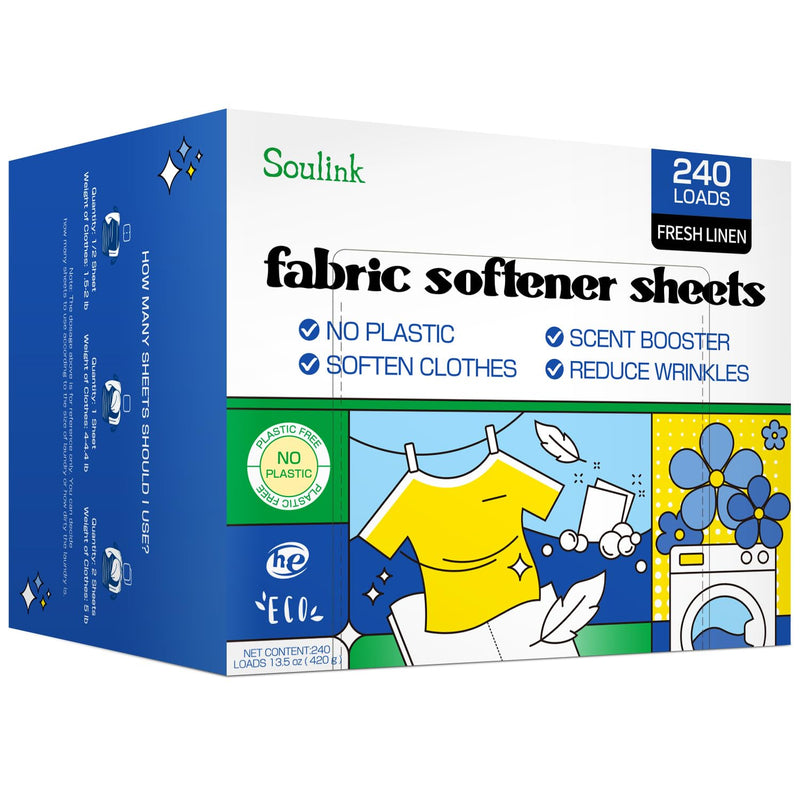 Fabric Softener Sheets for Washing Machine, No Plastic Jug Soap Strips, Alternative to Fabric Softener Liquid and Pods, Fresh Linen Scent, Up to 240 Loads