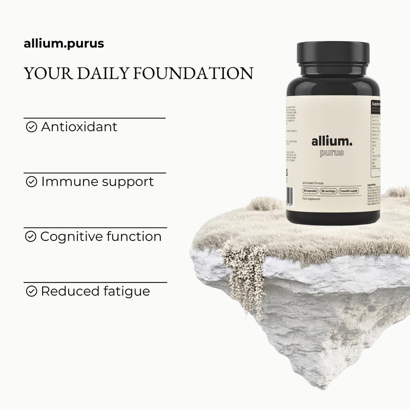 Allium Purus Antioxidant & Immunity Supplement – 60 Capsules with Beetroot, Turmeric, Ginger & Aged Black Garlic – Formulated for Systemic Wellness and Daily Vitality - GMP - Vegan - Non GMO