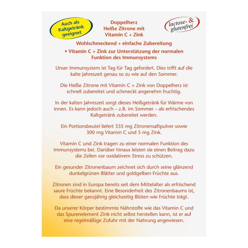 [Australia] - Doppelherz Hot Lemon – Vitamin C and Zinc to support the normal function of the immune system – 10 sachets (pack of 3) 