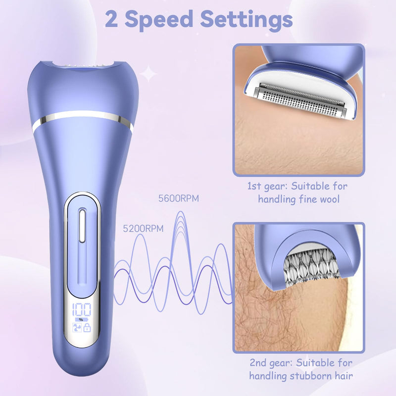[Australia] - Epilator for Women, 7 in 1 Replaceable Hair Removal & Massager & Cleaner Devices, Bikini Trimmer, Face Massage, Face Exfoliating Brush, Foot Callus Remover, IPX7 Waterproof Razors (Purple) Purple 