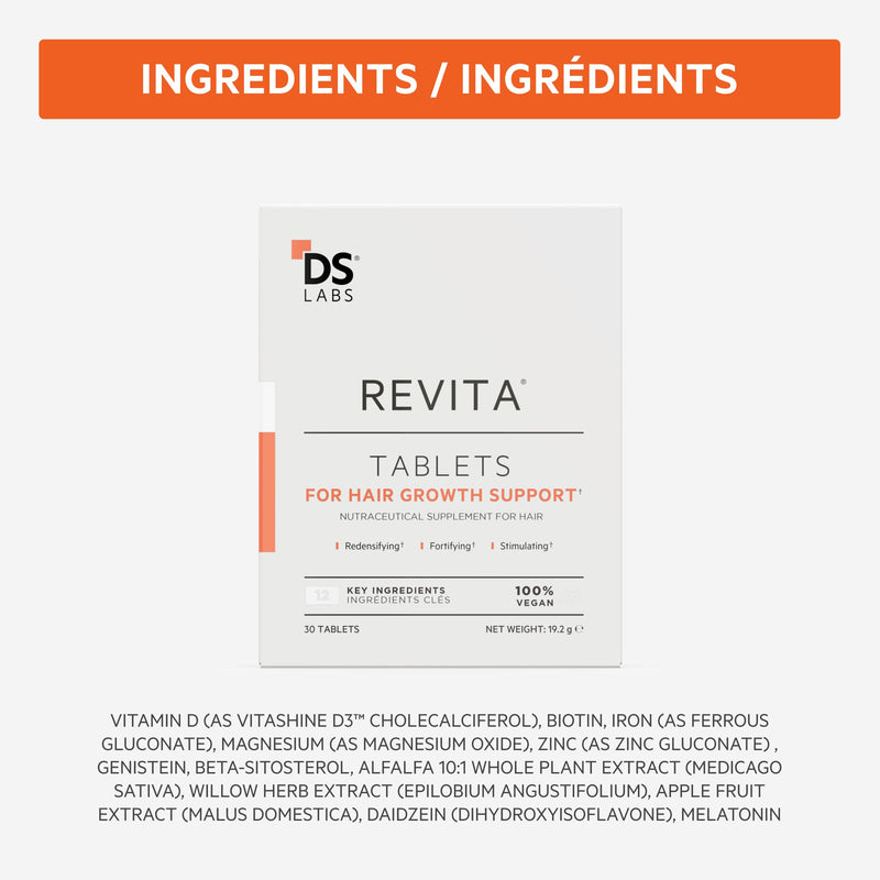 DS Labs Revita Hair Density Support Tablets for Thinning Hair, 30 Tablets | Formulated with biotin, zinc, iron, vitamin D, magnesium & melatonin to support daily hair wellness. Revita Tablets 1 Month Supply