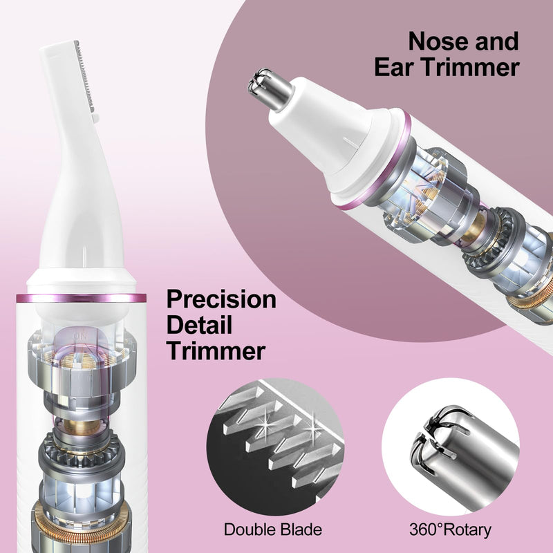 [Australia] - Nose Hair Trimmer Women, Nose Hair Trimmer Ear Hair Trimmer, 2 in 1 Professional Painless Nose and Facial Hair Trimmer, Dual Edge Blades, IPX7 Waterproof, Easy Cleaning White 