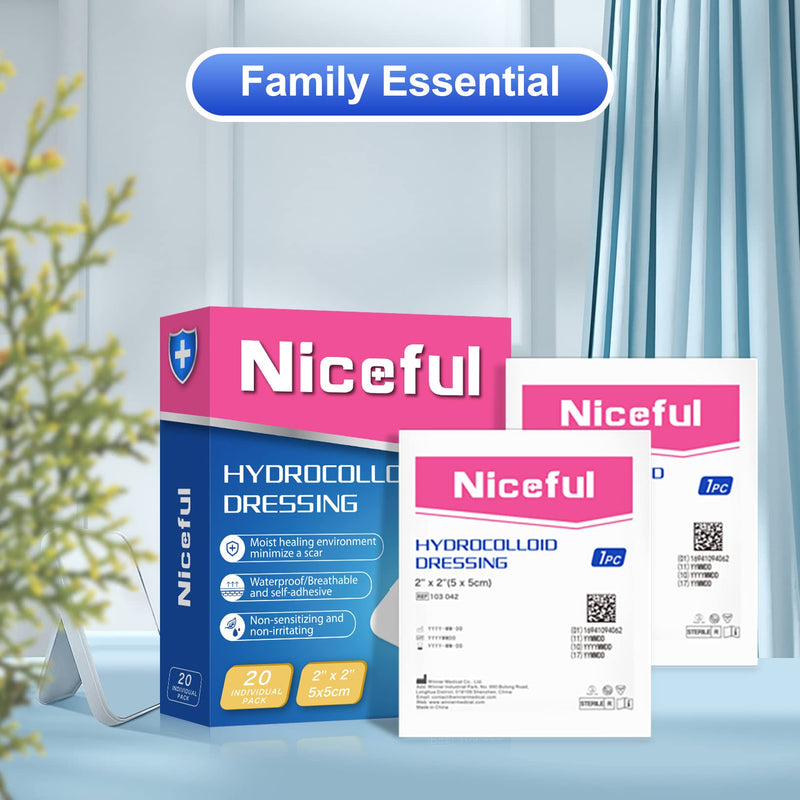 [Australia] - 20 Packs Hydrocolloid Bandages 2x2, HSA FSA Eligible, Small Hydrocolloid Gel Bandages for Wounds, Wound Healing Bed Sore Bandages 2"x2"(20 Dressings) 