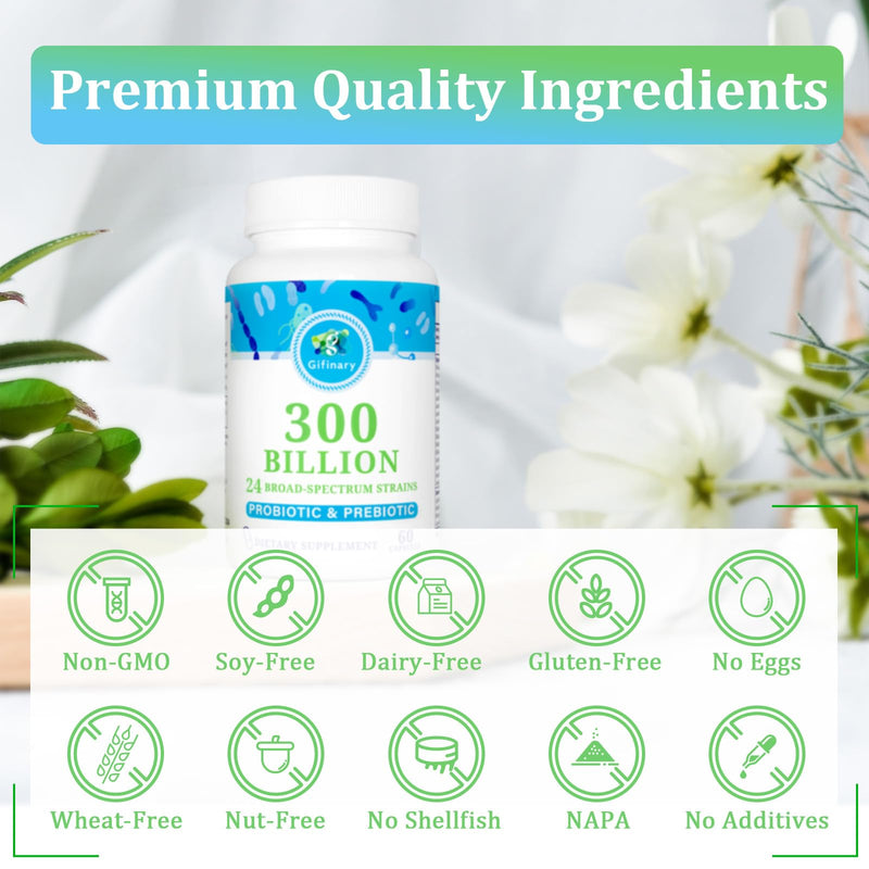 300 Billion CFU Probiotics 24 Strains + 15 Herbs Prebiotics, 120-Day Supply | Prebiotics and Probiotics for Women & Men, Probiotic Prebiotic for Overall Digestive, Gut, Immune, Constipation & Whole-Body 60 Count (Pack of 2)
