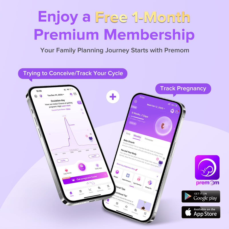 Premom Quantitative Ovulation & Pregnancy Test Kit: 40 LH Strips + 10 HCG Strips + 2 Reusable Urine Cups | at-Home Fertility Test for Women | Smart Digital Ovulation Reader App