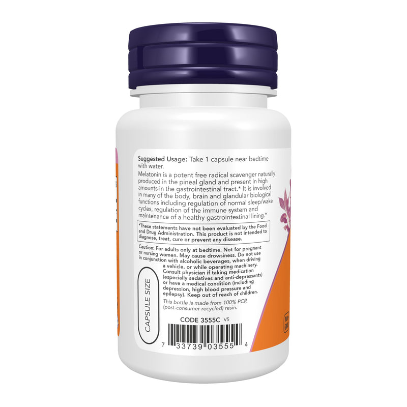NOW Foods Supplements, Melatonin 5 mg, Free Radical Scavenger*, Healthy Sleep Cycle*, 60 Veg Capsules 60 Count (Pack of 1)