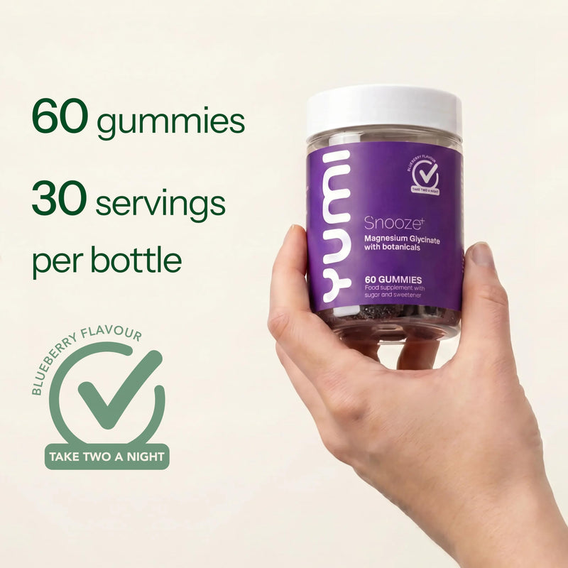 Snooze Magnesium Glycinate Gummies for Sleep Support & Relaxation with Lemon Balm & Chamomile, Supports Nervous System & Muscle Function, Blueberry Flavour, 60 Vegan Gummies