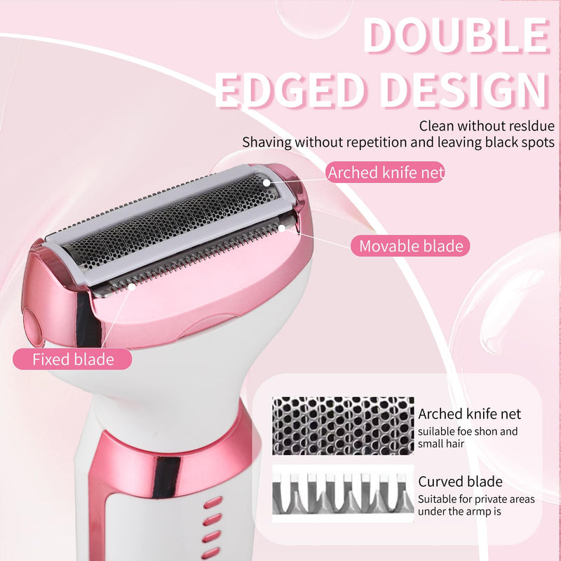 Electric Razors LED Display for Women Men, 2025 Wet/Dry Lady Shaver,4 in 1 Cordless Hair Remover with IPX7 Waterproof,Smooth & Silky Portable Bikini Electric Grooming Set (Pink & White) Pink & White