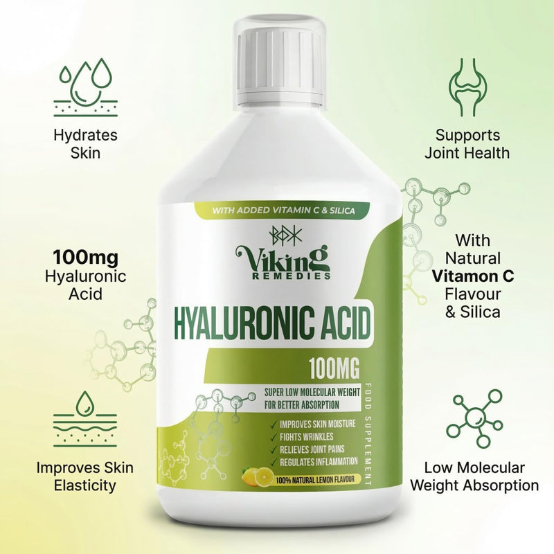 Liquid Hyaluronic Acid 100mg – Vegan Lemon Flavour – High Strength Skin & Joint Support – 500ml Sugar-Free Supplement – Made in Sweden