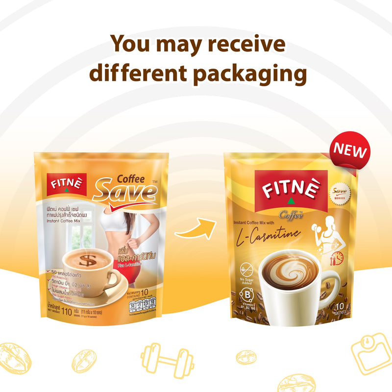 FITNE Instant 3 in 1 Coffee Packets Mix with L-Carnitine for Workout Exercise Vitamin B1 B2 B6 Smooth Blend No Sugar Sucralose Sweetener, 10 Sachets 10 Count (Pack of 1)