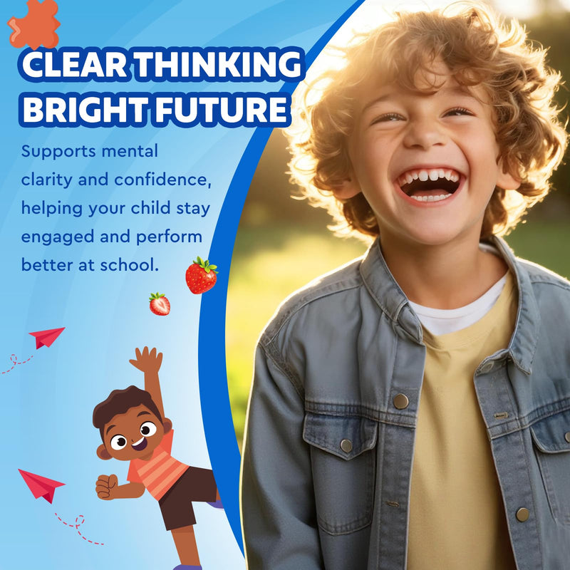 Kids Focus and Attention Supplements with Phosphatidylserine, Omega-3, Magnesium Glycinate & L-Theanine, Brain Vitamins Liquid Drops for Kids Memory, Cognitive, Sleep, Calm & Mood, Strawberry, 2 Fl Oz 2 Fl Oz (Pack of 1)