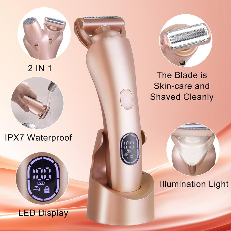 Electric Shaver for Women Bikini Trimmer Facial Hair Removal LED Display Womens Razors for Shaving IPX7 Waterproof Pubic Body Hair Trimmer