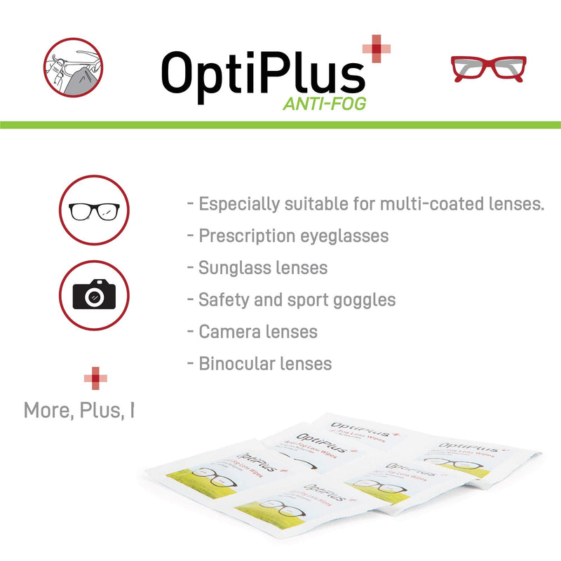 [Australia] - OptiPlus Anti Fog Pre-Moistened Cleaning Wipes for Glasses, Screens, Lenses - Quick-Dry, Scratch-Free, 100 Count 