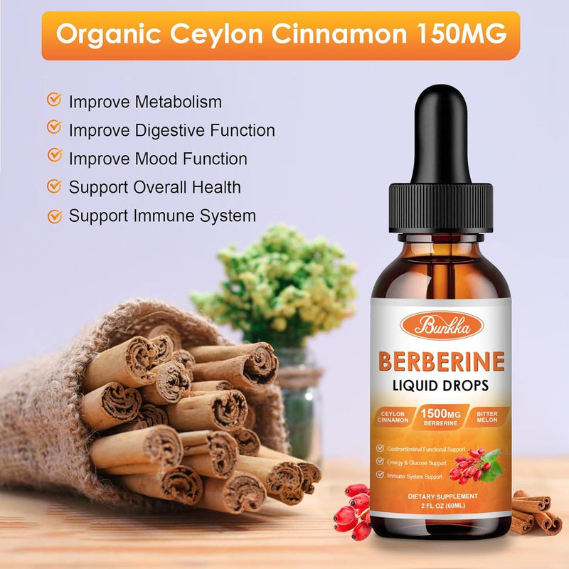 [Australia] - (2 Pack) Berberine Supplement, 1500mg Organic Berberine Liquid Drops with Ceylon Cinnamon, Bitter Melon, Sugar-Free & Vegan Supplement Supports Immune System & Gastrointestinal Care - 4 FL Oz Pineapple 