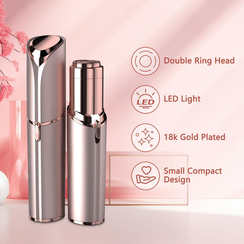 [Australia] - Facial Hair Remover for Women - as Seen on TV Painless Face Shaver - Electric Hair Removal Device for Face Lips Peach Fuzz with Light (Rose Gold) Rose Gold 
