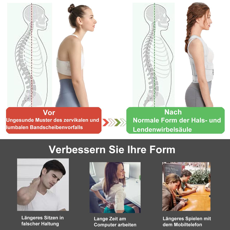 [Australia] - DAILIENFUS Back Straightener, Posture Correction Back Women and Men Adjustable Posture Correction Strap Breathable Back Posture Corrector-Adjustable Straight Posture Trainer (Grey, M) Grey 