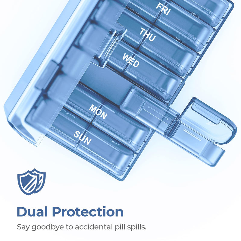 AUVON Weekly Pill Organizer 2 Times a Day, One-Side Large Opening, Easy‑Use | XL AM PM Pill Case, Travel Pill Box 7 Day, Medication Organizer for Medications, Vitamins, Fish Oils, Supplements, Ocean Blue