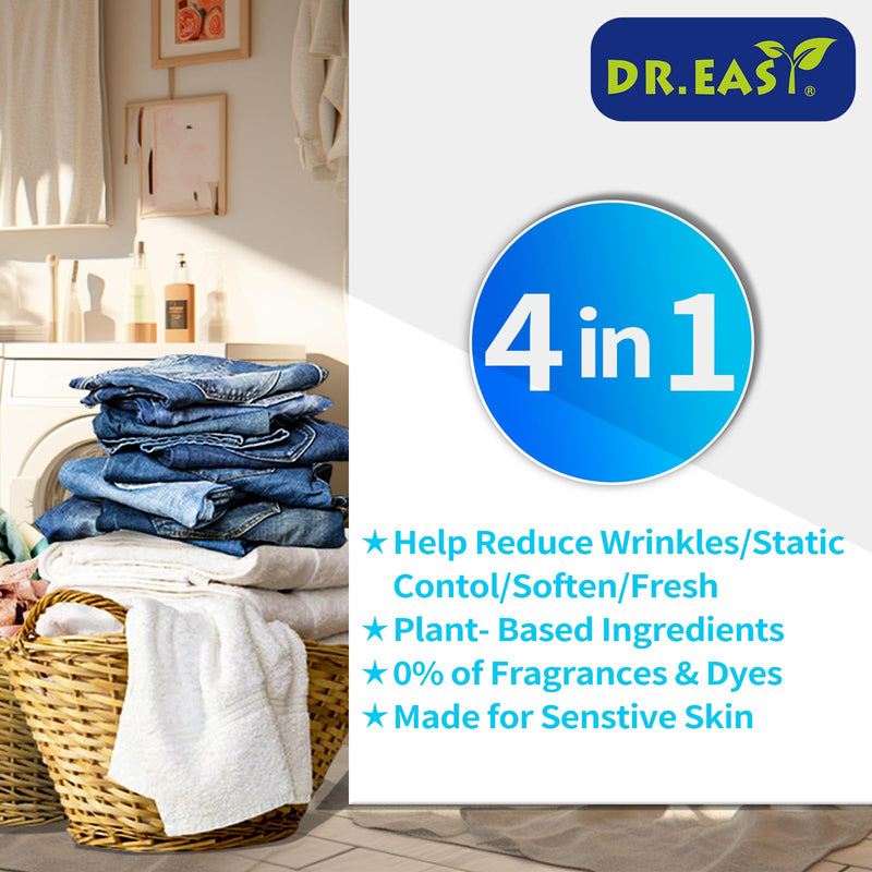 [Australia] - DR.EASY Dryer Sheets Plant Based Formula 252 Ct Fabric Softener sheets for Laundry Free & Clear Essential Oil Scented No Artificial Fragrances No Dyes Reduce Static & Wrinkles Help Repel Pet Hair 252 Count (Pack of 1) 