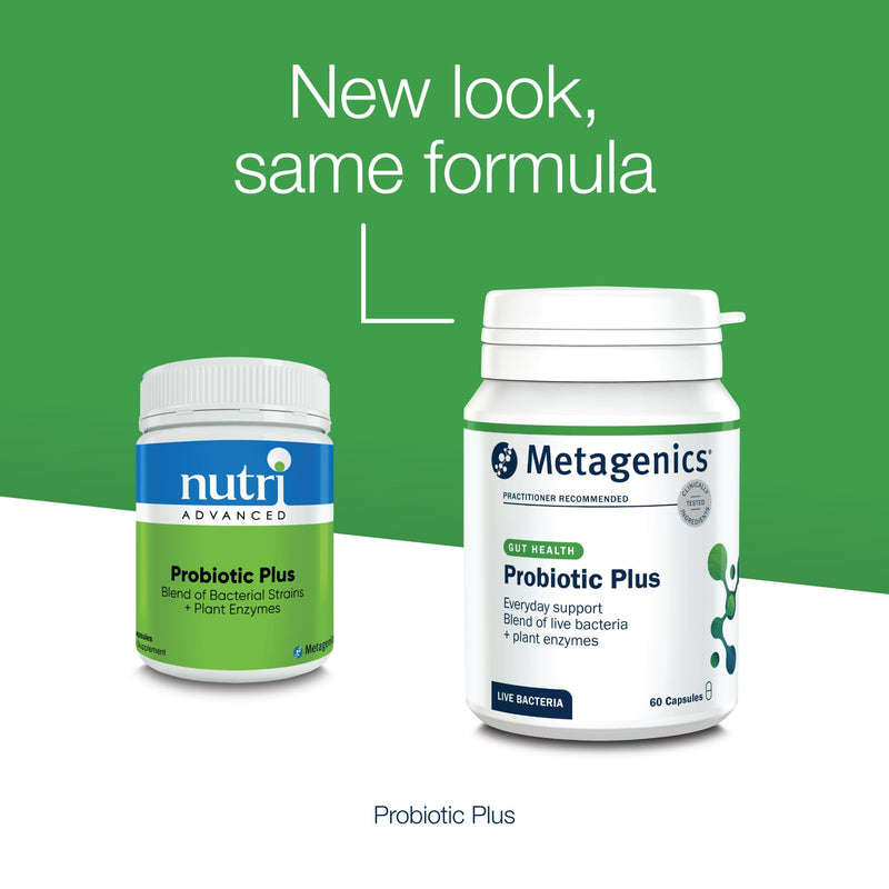Metagenics - Probiotic Plus - with Live Bacteria - Blend of 7 Bacterial Strains & Plant Enzymes for Digestive Health - 60 Capsules