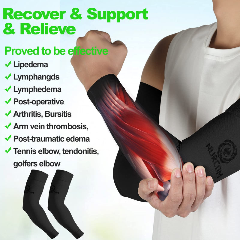 [Australia] - NURCOM® Medical Compression Arm Sleeve for Men Women, 2 Pack, No Silicone, Soft-In 20-30mmHg for Lymphedema, Lipedema, Pain Relief, Edema, Swelling, Post Surgery Recovery, Black 2XL XX-Large(2 Pack) Black(no Silicone) 