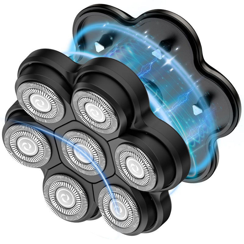 Magnetic Head Shaver Replacement Heads 7 Double Ring Waterproof Rotary Razor Blades for Bald Men Compatible with Freebird wyklaus shpavver(Black) Black1