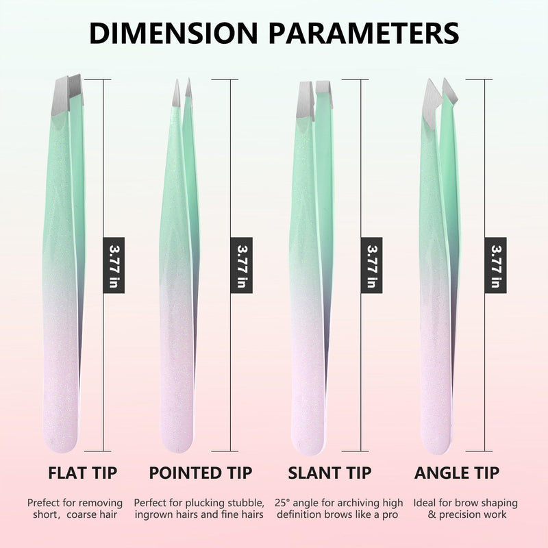 Tweezers and 10X Magnifying Mirror Kit with Travel Leather Case, Eyebrow Tweezer Set for Women & Men, Great Precision for Facial Hair, Splinter and Ingrown Hair Removal - Starry Green