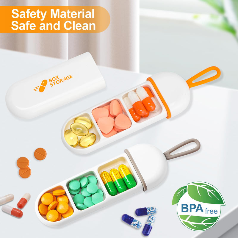 Toplive 2 Pack Travel Pill Organizer, Portable Pill Container Mini Daily Pill Organizer, Small Pill Case Travel Medicine Organizer Pocket Vitamin Supplement Fish Oil Box, White Orange & White Grey White Orange + White Gray