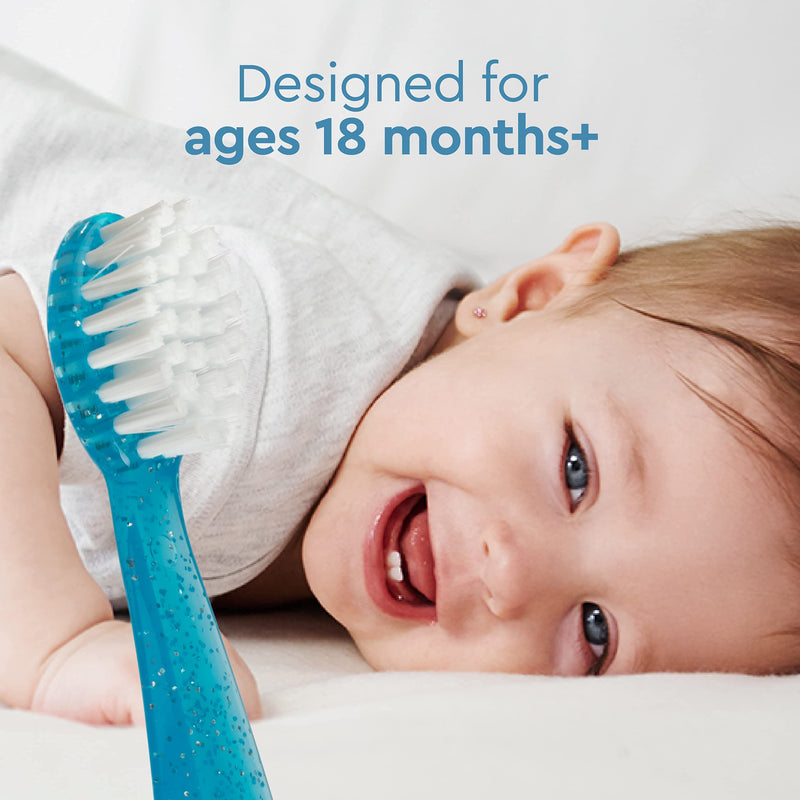 RADIUS Children's Toothbrush, Totz Brush, Extra Soft Bristles, Blue/Green/Yellow, BPA Free & ADA Accepted, Designed for Delicate Teeth & Gums for Children 18 Months & Up, Pack of 3 3 Count (Pack of 1)