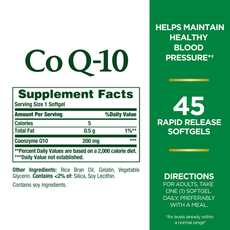 Nature's Bounty CoQ10, 200mg, 45 Rapid Release Softgels | Heart Health and Healthy Aging, Dietary Supplement 45 Count (Pack of 1)