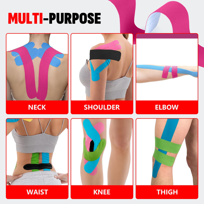 [Australia] - 40PCS Precut Kinesiology Tape Strips, 8 Colors 2 inch x 10 inch Cotton Athletic Tape, Kinetic Tape, Elastic Muscle Tape, Sports Tape, Knee Tape for Exercise and Daily Use 