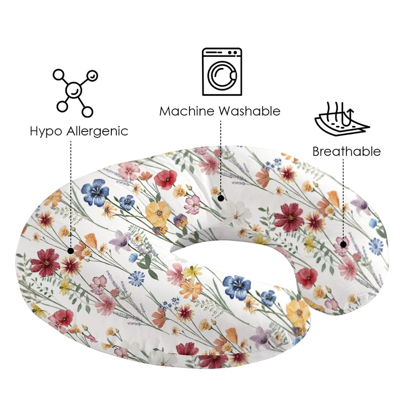 [Australia] - Little Grape Land Nursing Pillow Covers for Baby Girl, Soft Removable Covers Breathable for Breastfeeding Pillows, 2 Pack Nursing Pillow Cases Fit Standard Nursing Pillows, Leaves & Flower Spring Flower & Green Leaves 