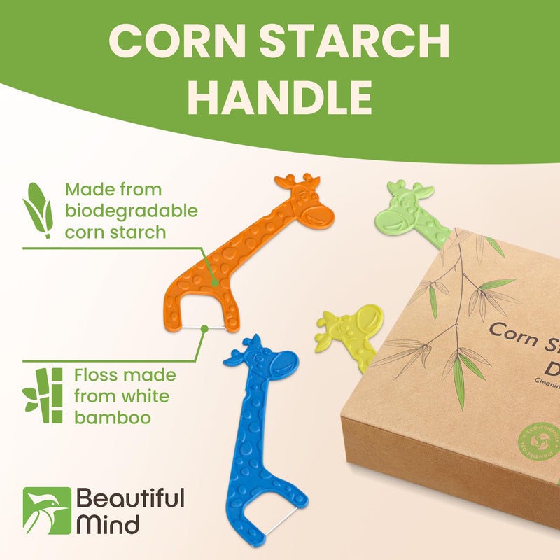 [Australia] - Dental Floss Picks for Kids 75 Pack ‚Äì Unflavored, No Fluoride Oral Tooth Flossers ‚Äì Biodegradable Flossing Sticks with Charcoal Infused Thread ‚Äì Giraffe Toothpick for Toddler Teeth ‚Äì Travel Case Size 