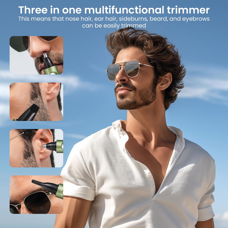 [Australia] - Nose hair trimmer, nose hair trimmer, 3 in 1 ear hair trimmer, USB rechargeable with LED light, nose trimmer for men, ear eyebrow trimming tool, eyebrow razor for men and women 