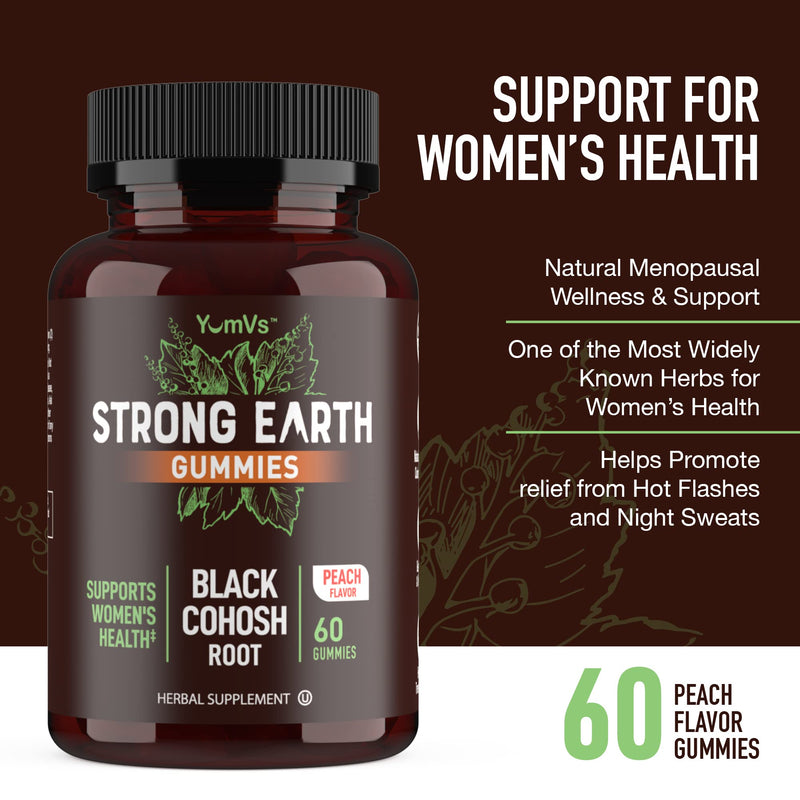 [Australia] - Strong Earth Black Cohosh Root 50mg - Black Cohosh Gummies (60 Count) Natural Extract Menopause Supplements for Women - Black Cohosh Menopause Relief, Night Sweats & Hot Flashes - Multi Symptom Relief Peach 60 Count (Pack of 1) 