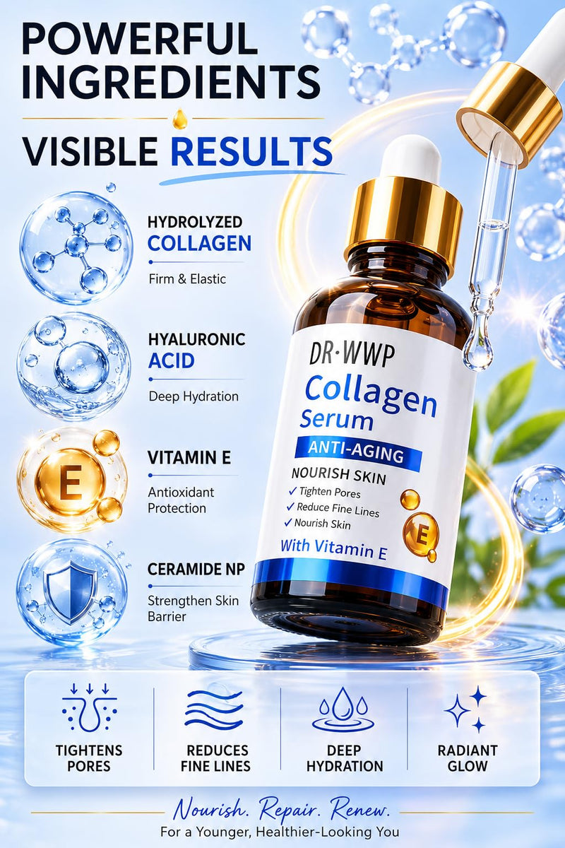 Collagen Vitamin E Serum for face, Facial Serum to Plump and Firm Skin, Reduce Fine Lines and Wrinkles, 1.01 fl oz