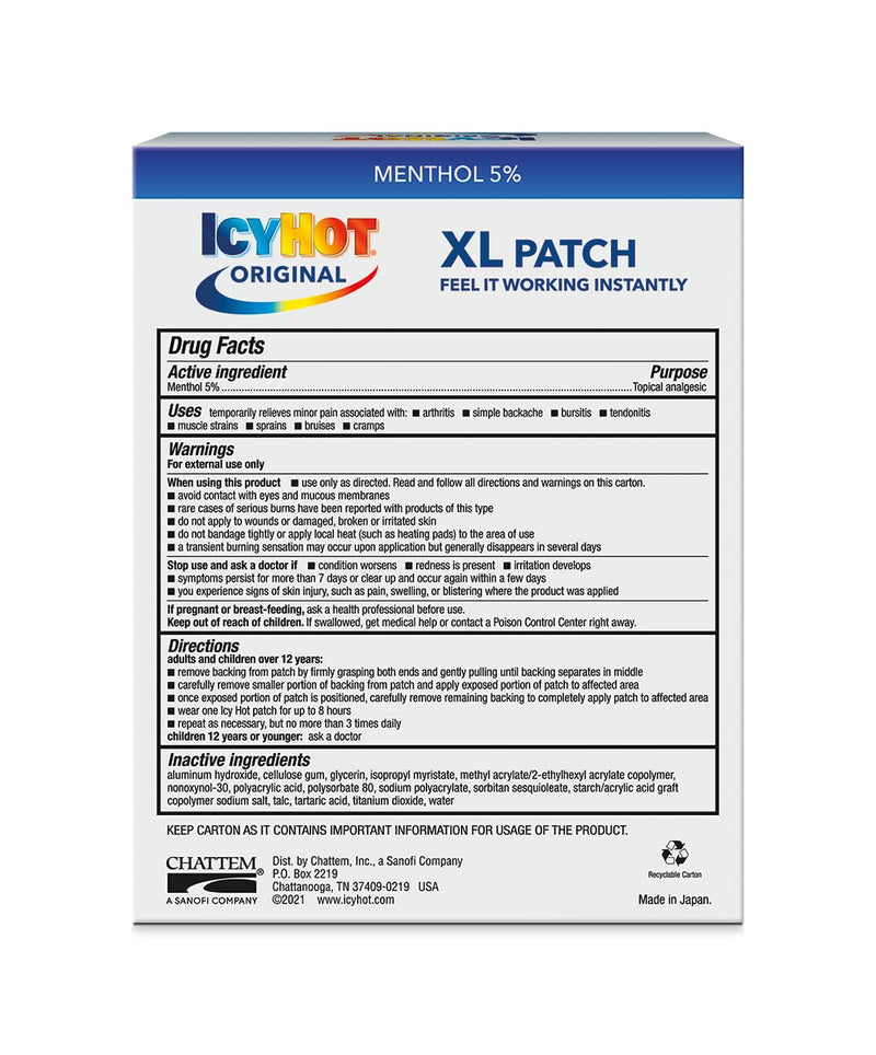 [Australia] - Icy Hot Extra Strength Medicated Patch, XL Back & Large Areas, 3 Count (Pack of 1) 3 Count (Pack of 1) 