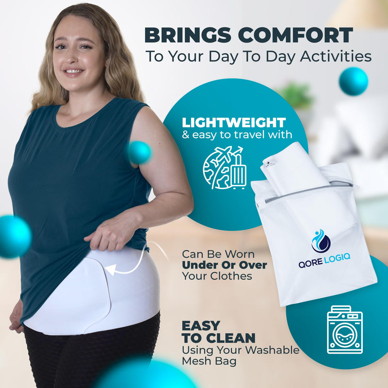 QORE LOGIQ Plus Size Abdominal Binder Post Surgery - C Section Belly Binder, Postpartum Belly Band, Adjustable 12" Compression Wrap for Stomach & Hernia Belt, White XXL XX-Large