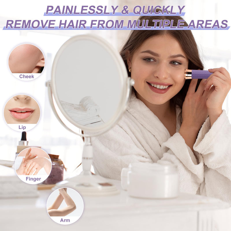 Facial Hair Remover for Women, Painless Rechargeable Hair Removal Device, Comes with 2 Replacement Heads, Portable Electric Shaver/Razors for Face, Chin, Upper Lip, arms and Peach Fuzz (Blue) Blue