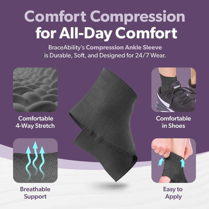BraceAbility Elastic Ankle Support Brace - Lightweight Slip on Foot and Ankle Compression Sleeve for Gymnastics, Dance, Sports, Running, Exercise, and Sprained Ankle Swelling for Women and Men (Black, Medium) Black