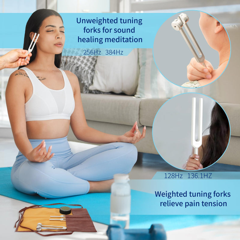 [Australia] - Tuning Forks for Healing Set ‚Äì Includes 128Hz, 136Hz, 256Hz, 384Hz & Activator, Portable in Red Leather Pouch ‚Äì Medical Grade Sound Healing Instruments for Chakra, Yoga, and Meditation Tuning Fork 4set 