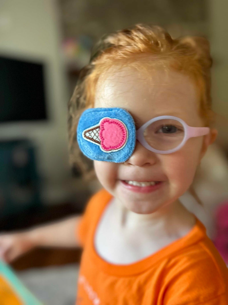 [Australia] - Astropic 2Pcs Eye Patches for Kids | Girls Eye Patch for Glasses | Medical Eye Patches for Children with Lazy Eye | Amblyopia Eye Patch for Toddlers to Cover Either Eye (Pink Flower & Blue Icecream) Pink Flower & Blue Icecream 