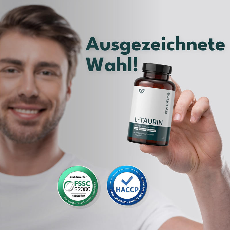 [Australia] - SOLVISAN L-Taurine capsules high dose with 1400 mg per day - 200 capsules - Pre Workout - Without additives 