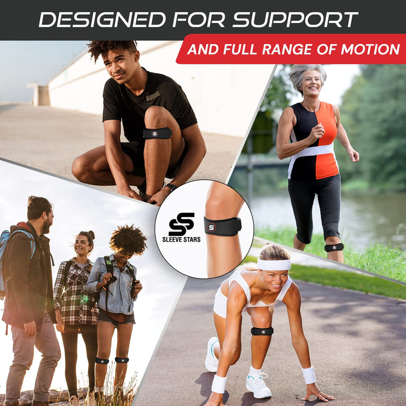[Australia] - Sleeve Stars Patellar Tendon Support Strap Osgood Schlatter Knee Brace for Kids, Youth, Women & Men w/ 3 Lengths, Swedish Brand Patella Knee Strap Support Band for Arthritis, Tendonitis & Pain (Black) One Size Black 1 