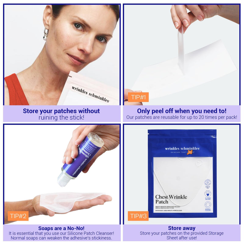 [Australia] - Wrinkles Schminkles Chest Wrinkle Patch & Cleanser Starter Pack - Set of Reusable Chest Silicone Wrinkle Patch + Patch Cleanser (2 oz) Maximise Uses - Smooth & Prevent Chest & Décolletage Wrinkles 