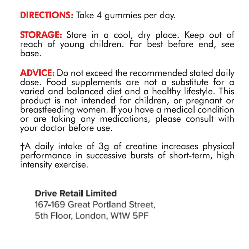 Supplmnt. Creatine Gummies with Electrolytes, 5000mg Creatine Monohydrate, Cherry Flavour, 120 Gummies, Vegan, Gluten-Free, Non-GMO, Food Supplement, 30-Day Supply