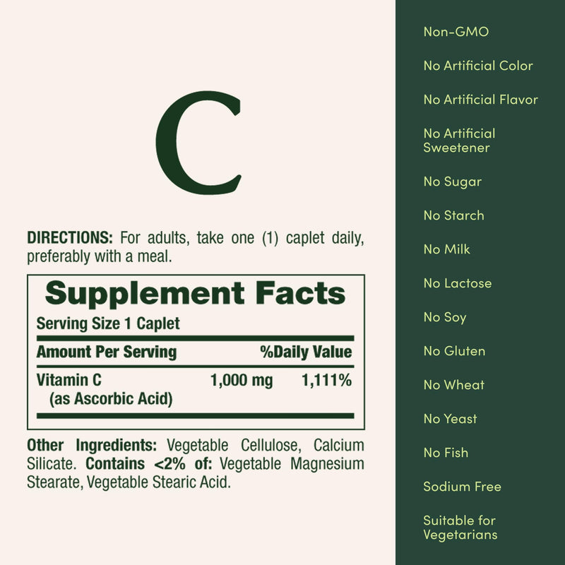 Nature’s Bounty Vitamin C 1000mg, Immune Support Supplement, Powerful Antioxidant, 1 Pack, 100 Caplets 100 Count (Pack of 1)