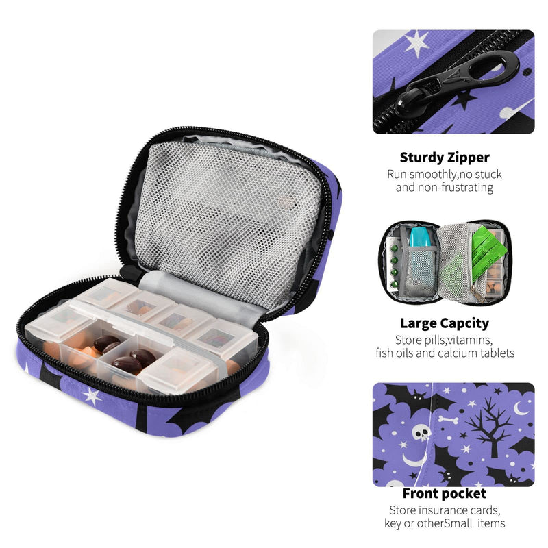 Halloween Bats Travel Pill Organizer Bag | With Zipper 7 Day Portable Weekly Medicine Box Case & Vitamin Supplement Dispenser Pouch for Men Women Color #09
