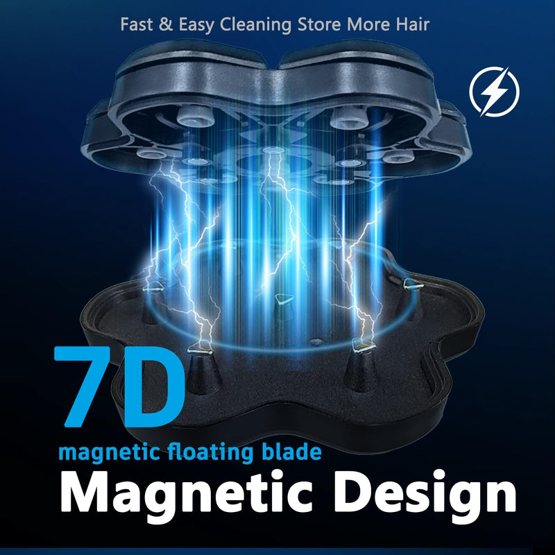 [Australia] - Magnetic 7D Head Shaver Replacement for Bald Men, Universal 7 Blades Floating Head for Electric Rotary Shaver, Razor Head with Brush Accessories 