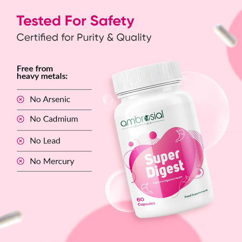 Ambrosial Super Digest – Advanced Digestive Enzyme Supplement with Betaine HCl, Pepsin, Ox Bile & L-Glutamic Acid – Gut Health & Nutrient Absorption Support – GMP-Certified, 60 Capsules (2 Months)
